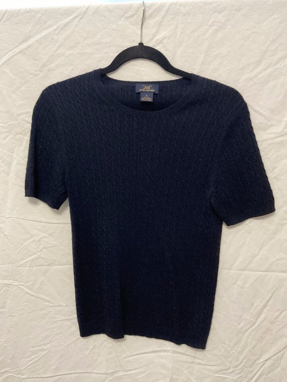 Brooks Brothers 346 Navy Cable Knit Silk Cashmere Short Sleeve Sweater M
